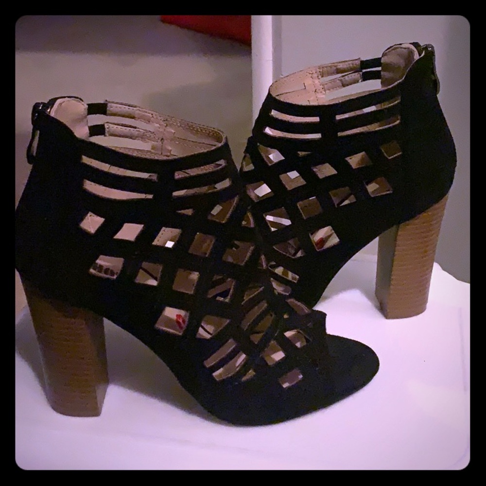 Open Toe Suede Heeled Booties